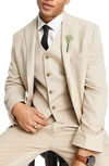 Asos Design Wedding Super Skinny Suit Jacket In Stone Crosshatch-neutral In Beige