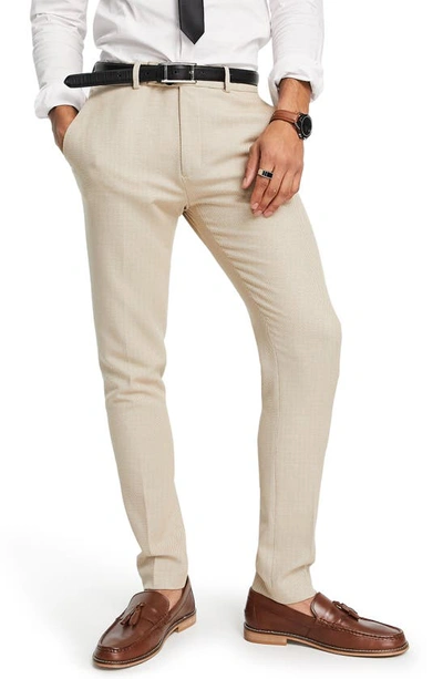 Asos Design Wedding Super Skinny Suit Pants In Stone Crosshatch-neutral