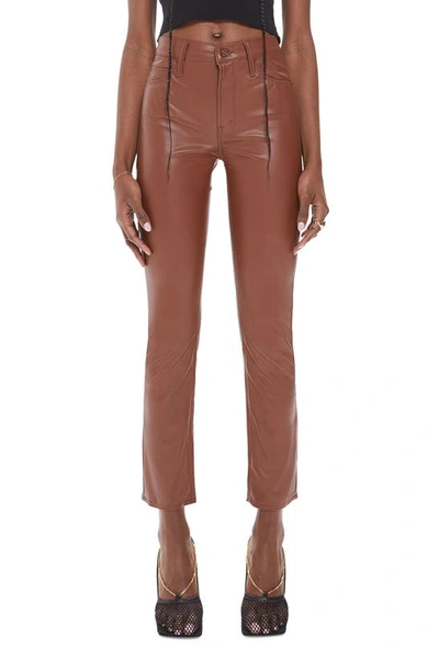 Mother The Dazzler Mid-rise Slim Cropped Faux-leather Ankle Jeans In Brown