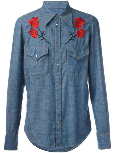 Dsquared2 Rose Embroidery Cotton Shirt In Blue