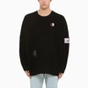 FRED PERRY BLACK WOOL CREW NECK SWEATER