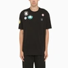 FRED PERRY BLACK COTTON T-SHIRT WITH DECORATIVE PATCHES