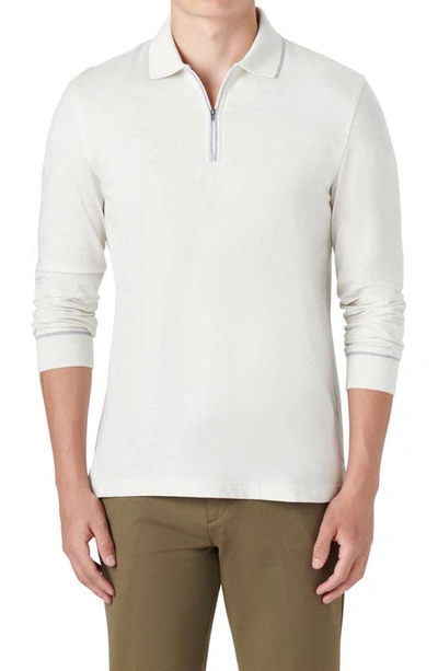 Bugatchi Tipped Long Sleeve Quarter Zip Polo In Chalk