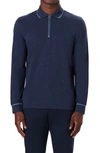 Bugatchi Tipped Long Sleeve Quarter Zip Polo In Midnight