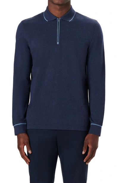 Bugatchi Tipped Long Sleeve Quarter Zip Polo In Midnight