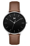 Mvmt Legacy Slim Leather Strap Watch, 42mm In Black