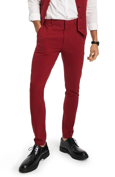 Asos Design Super Skinny Smart Pants In Burgundy-red