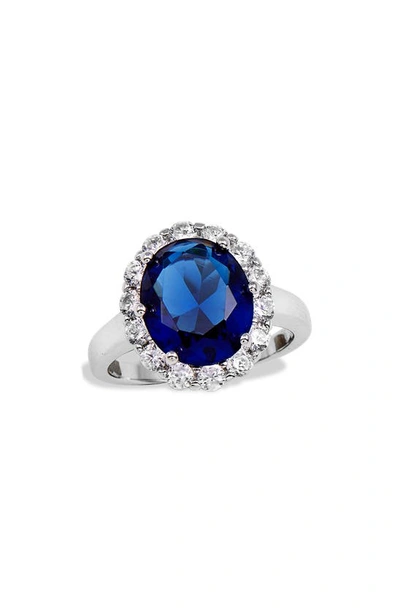 Savvy Cie Jewels Diana Cubic Zirconia Halo Ring In Blue