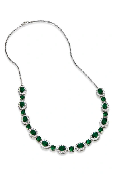 Savvy Cie Jewels Cubic Zirconia Halo Necklace In Green