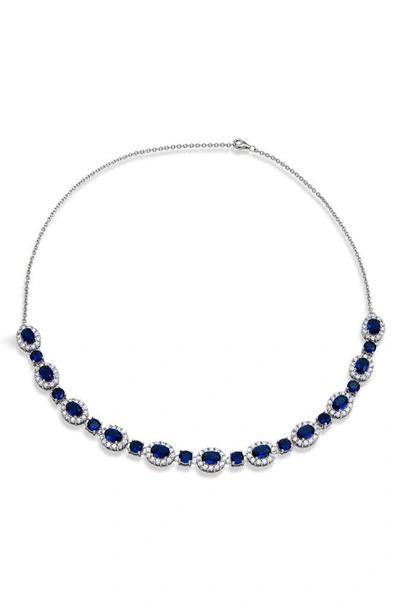 Savvy Cie Jewels Cubic Zirconia Halo Necklace In Blue