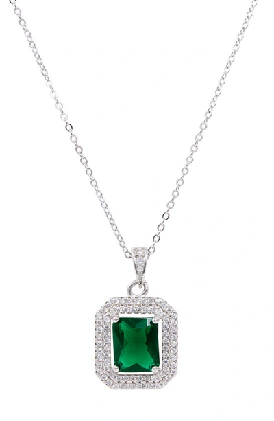 Savvy Cie Jewels Double Halo Pendant Necklace In Green