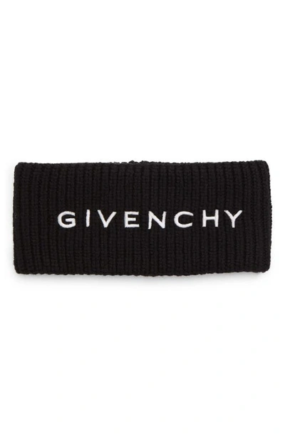 Givenchy Embroidered Logo Ribbed Wool Headband In Black