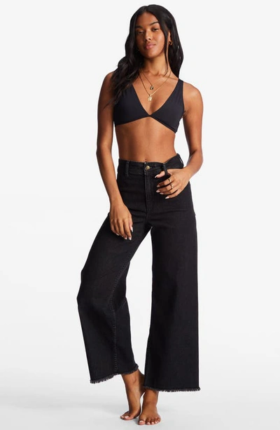 Billabong Free Fall Stretch Crop Wide Leg Jeans In Black