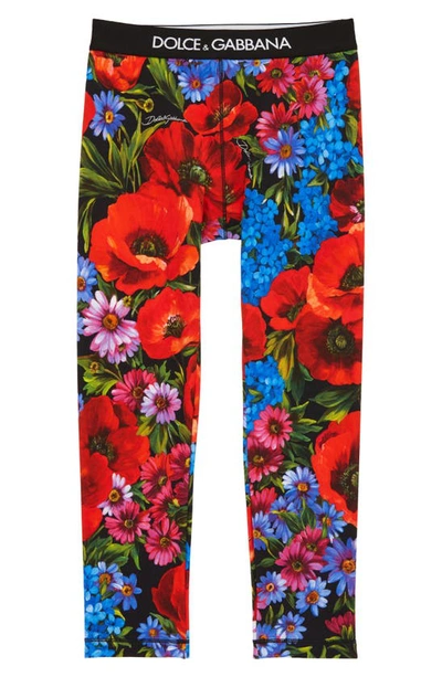 Dolce & Gabbana Kids' Girls Meadow-print Interlock Leggings In Red