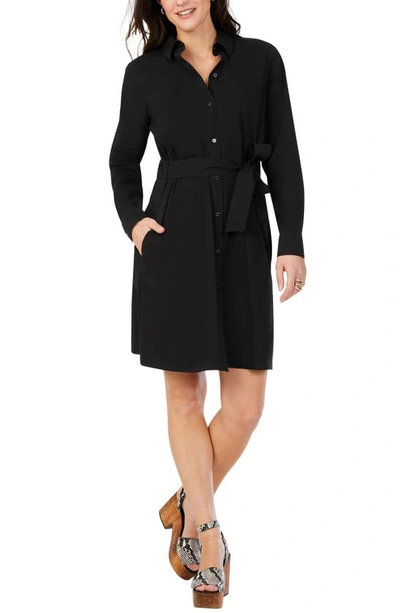 Foxcroft Pax Solid Long Sleeve Shirtdress In Black