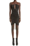 BOTTEGA VENETA RUCHED CUTOUT HALTER NECK JERSEY DRESS