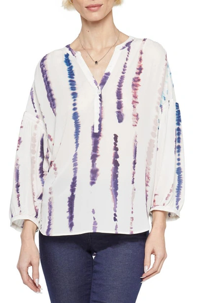 Nydj Paulina Tie Dye Recycled Polyester Peasant Top In White
