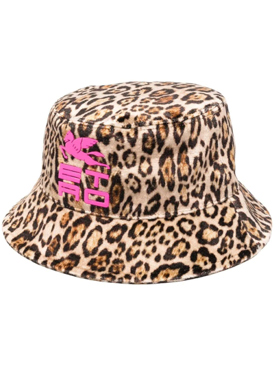 Etro Leopard-pattern Logo-print Bucket Hat In Neutrals