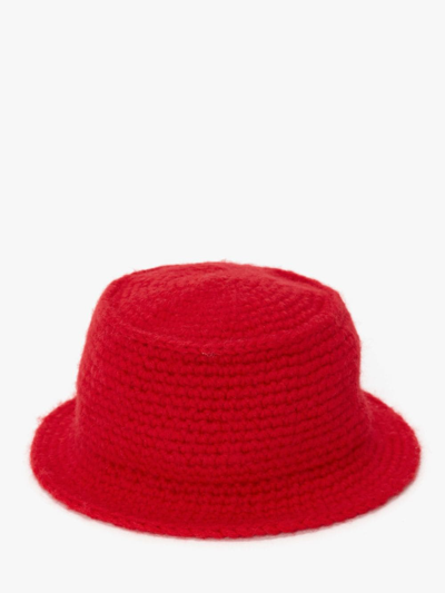 Jw Anderson Crochet Bucket Hat In Red