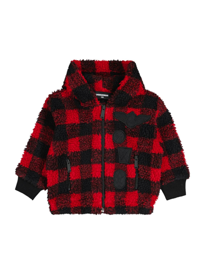 Dsquared2 Babies' Patch-detail Checked Fleece Jacket In Red