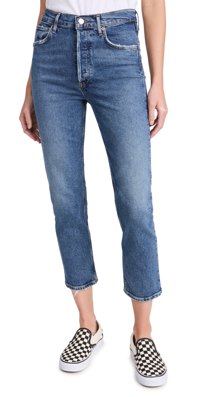 Agolde Blue Riley High-rise Straight Crop Jeans In Frequency