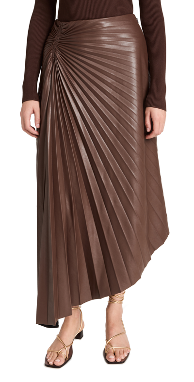 A.l.c Tracy Asymmetric Pleated Vegan Leather Skirt In Brown