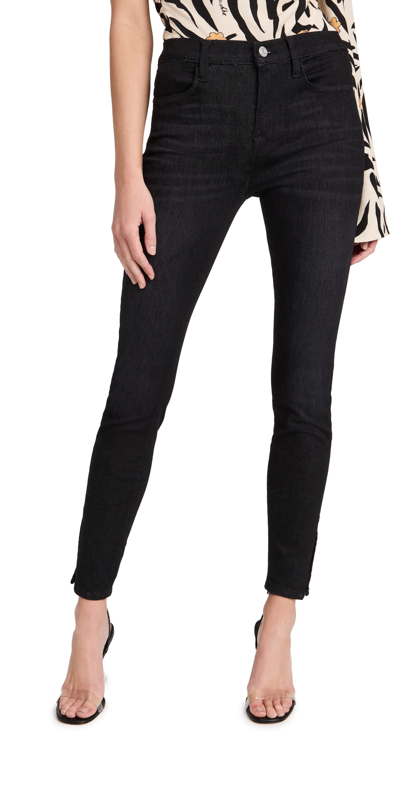 Frame Side Slit High Rise Washed Skinny Jeans In Black