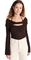Jonathan Simkhai Cambria Sheer Alpaca Ls Off Shoulder W Halter Ties In Chocolate