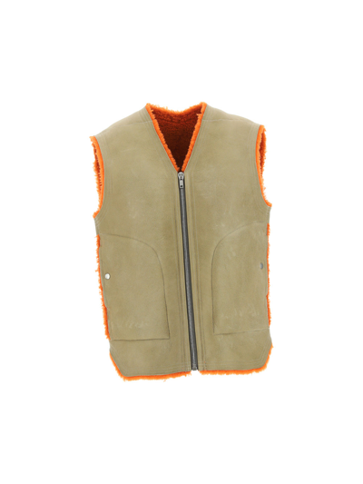 Rick Owens Zipped Shearling Vest In Brown