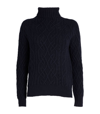 Johnstons Of Elgin Cashmere Celtic Cable-knit Sweater In Navy