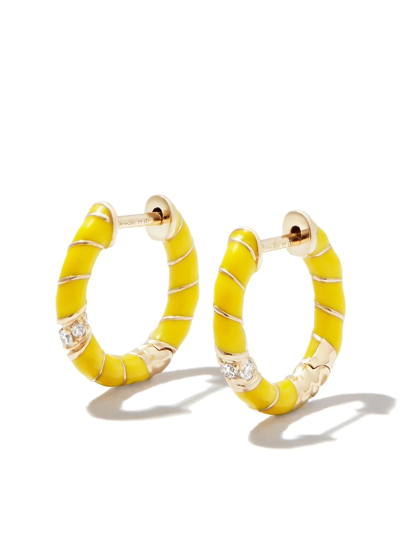 Yvonne Léon 9k Yellow Gold Mini Torsade Enamel And Diamond Hoop Earrings