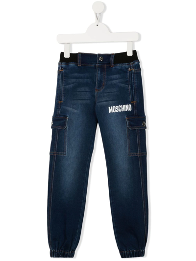 Moschino Kids' Teddy Cargo-pocket Jeans In Blue