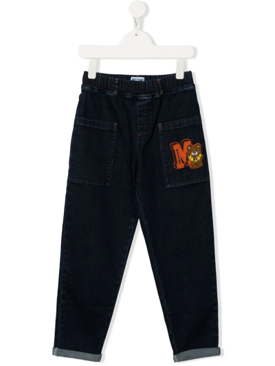 Moschino Kids' Logo-patch Tapered Jeans In Blue