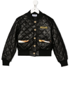 Moschino Kids Black Printed Faux-leather Jacket In Black