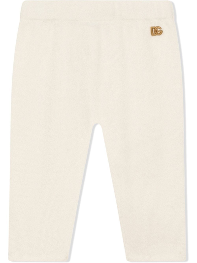 Dolce & Gabbana Babies' Gold-tone Logo-lettering Cashmere Leggings In White