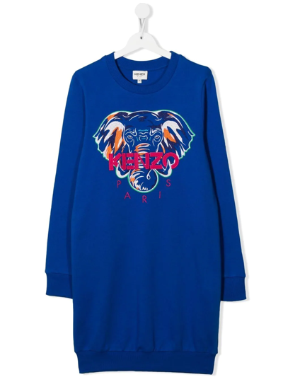 Kenzo Kids' Logo-embroidered Cotton Sweatshirt Dress In Blu