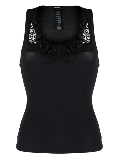 La Perla Lace-panelled Cashmere-blend Top In Black
