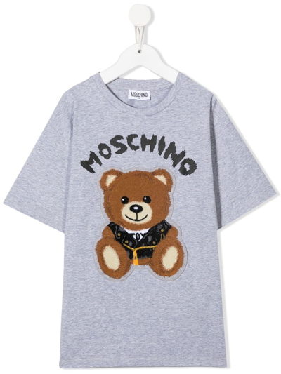 Moschino Kids' Teddy Bear-detail T-shirt In Grau