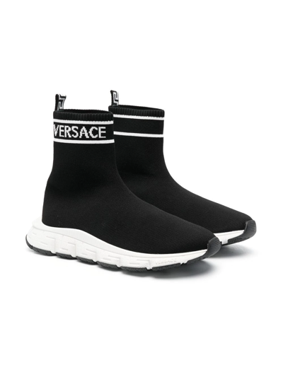 Versace Teen Black Logo Sock Trainers