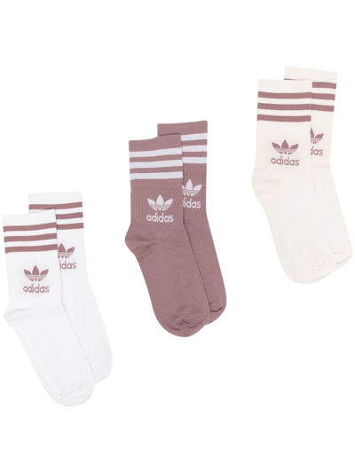 Adidas Originals Pack Of 3 Classic Cotton Blend Socks In White,brown