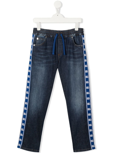Dolce & Gabbana Kids' Logo-tape Straight-leg Jeans In Blue
