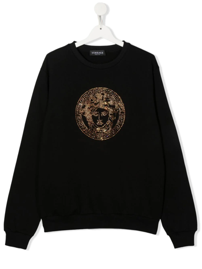 Versace Teen Crystal Medusa Logo Sweatshirt In Black