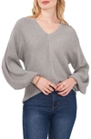 1.state Ribbed Balloon Sleeve Cotton Blend Sweater In Silver Heather