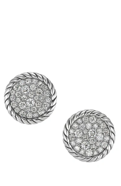 David Yurman Women's Dy Elements Button Stud Earrings With Pavé Diamonds In Silver