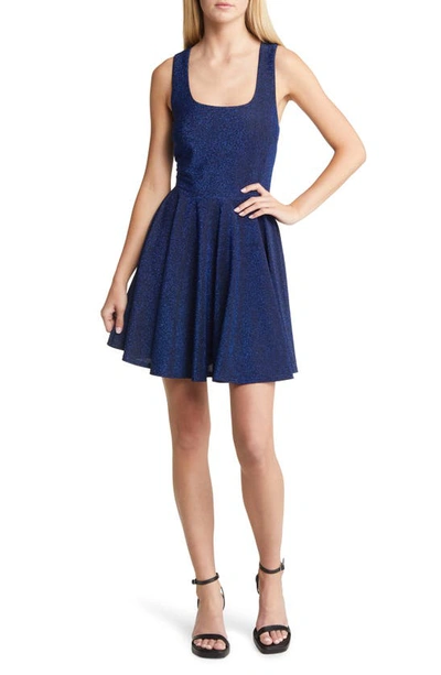 Lulus Best Date Ever Blue Metallic Skater Mini Dress