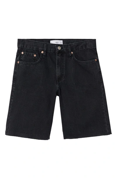 Mango Raw Hem Nonstretch Bermuda Shorts In Black Denim