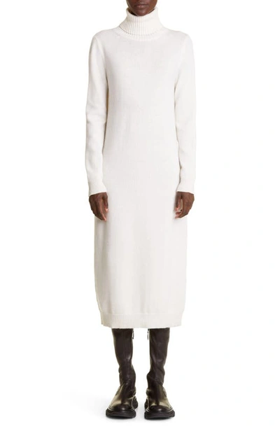Max Mara Fanfara Long Sleeve Turtleneck Wool & Cashmere Midi Sweater Dress In Cream