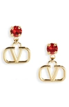 Valentino Garavani Valentino Vlogo Pendant Stud Earrings In Oro 18/ Scarlet