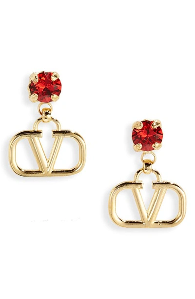 Valentino Vlogo Pendant Stud Earrings In Oro 18/ Scarlet