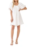 Endless Rose Pleated Puff Sleeve Cotton Blend Minidress In White
